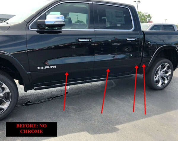 FOR 2019 2020 2021 RAM 1500 2500 3500 CHROME SIDE DOOR BODY MOLDING TRIM